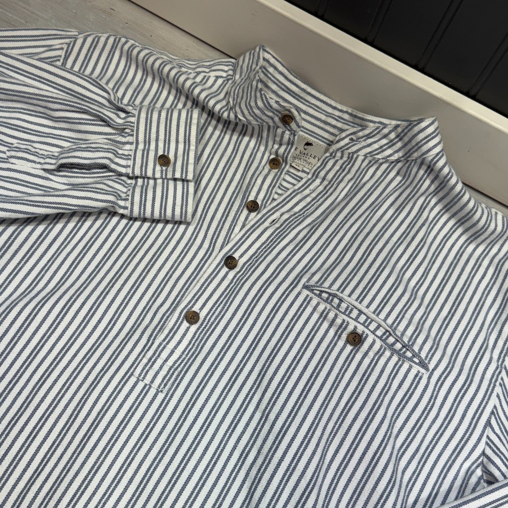 VTG Lee Valley Grandfather Shirt Mens‎ Sz XL Ireland Striped 1/2 Button Pullover